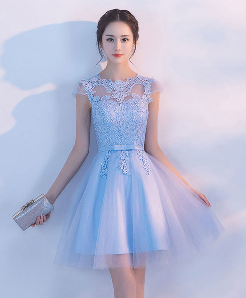 Light Blue A Line Tulle Lace Short Prom Dress, Homecoming Dress shopluu Light Blue A Line Tulle Lace Short Prom Dress, Homecoming Dress shopluu