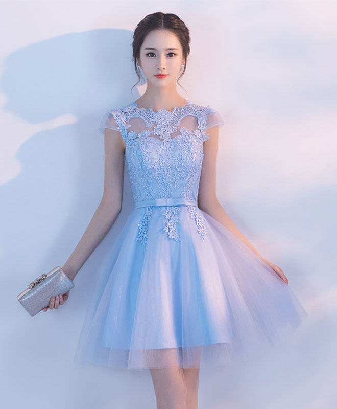 Light Blue A Line Tulle Lace Short Prom Dress, Homecoming Dress – shopluu