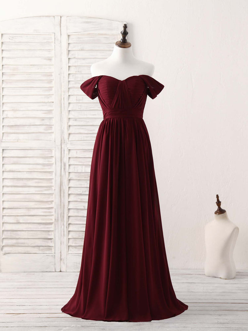 Burgundy Chiffon Off Shoulder Long Prom Dress Burgundy Bridesmaid Dress US 14 / Custom Color Burgundy Chiffon Off Shoulder Long Prom Dress Burgundy Bridesmaid Dress US 14 / Custom Color