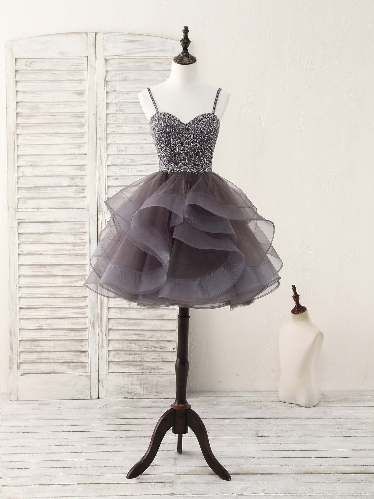 A-Line Sweetheart Tulle Beads Short Prom Dress Cute Homecoming Dress