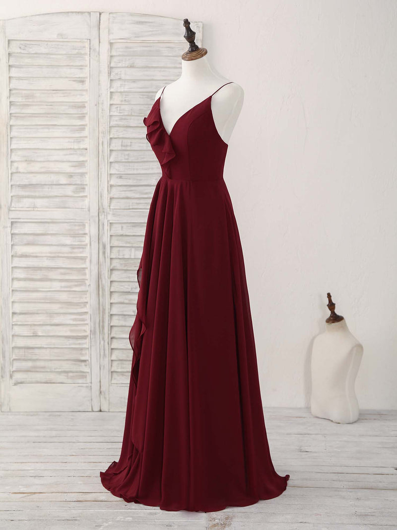 Simple Burgundy V Neck Chiffon Long Prom Dress, Bridesmaid Dress shopluu Simple Burgundy V Neck Chiffon Long Prom Dress, Bridesmaid Dress shopluu