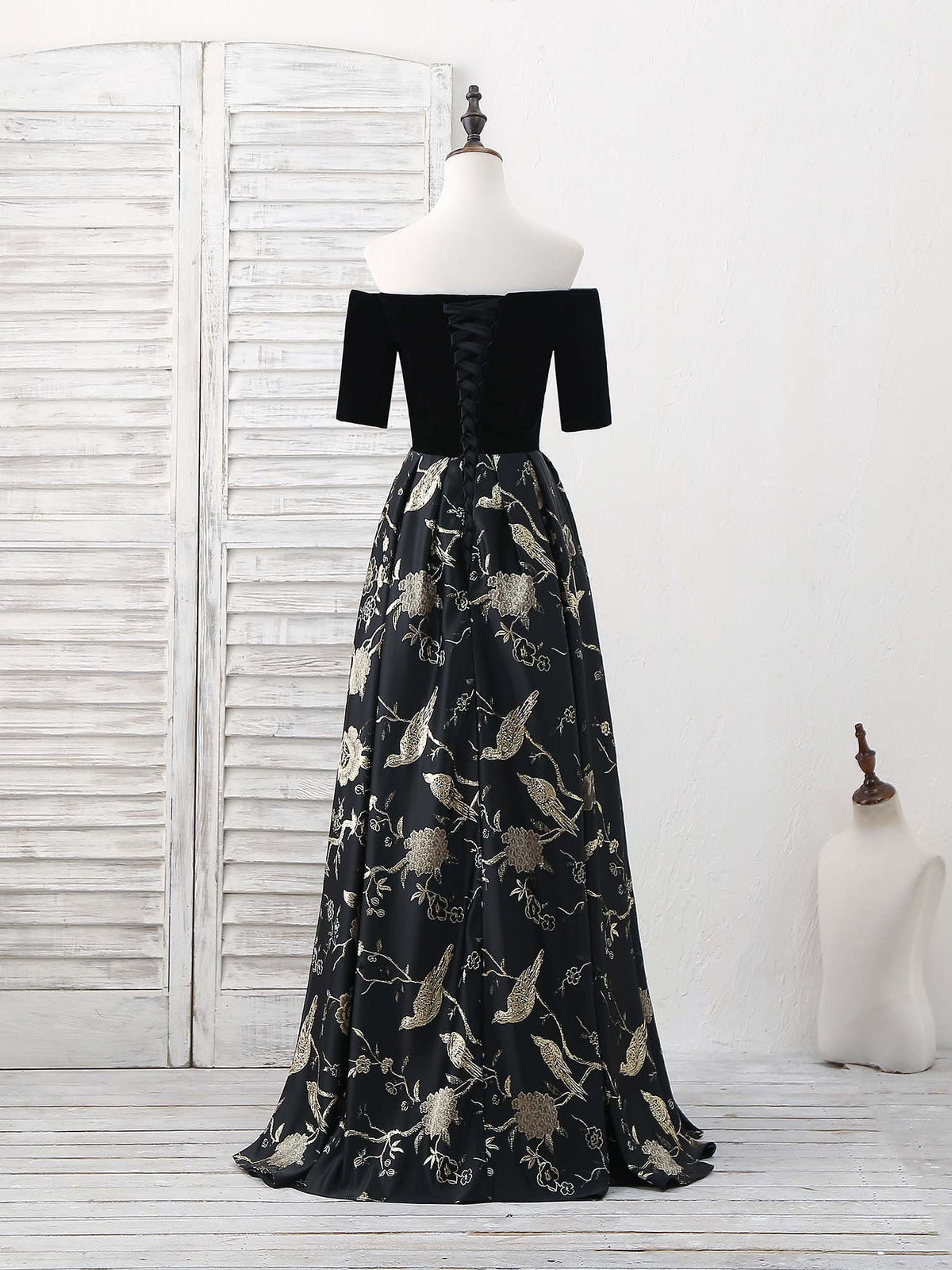 A-Line Black Satin Long Prom Dress, Black Evening Dress