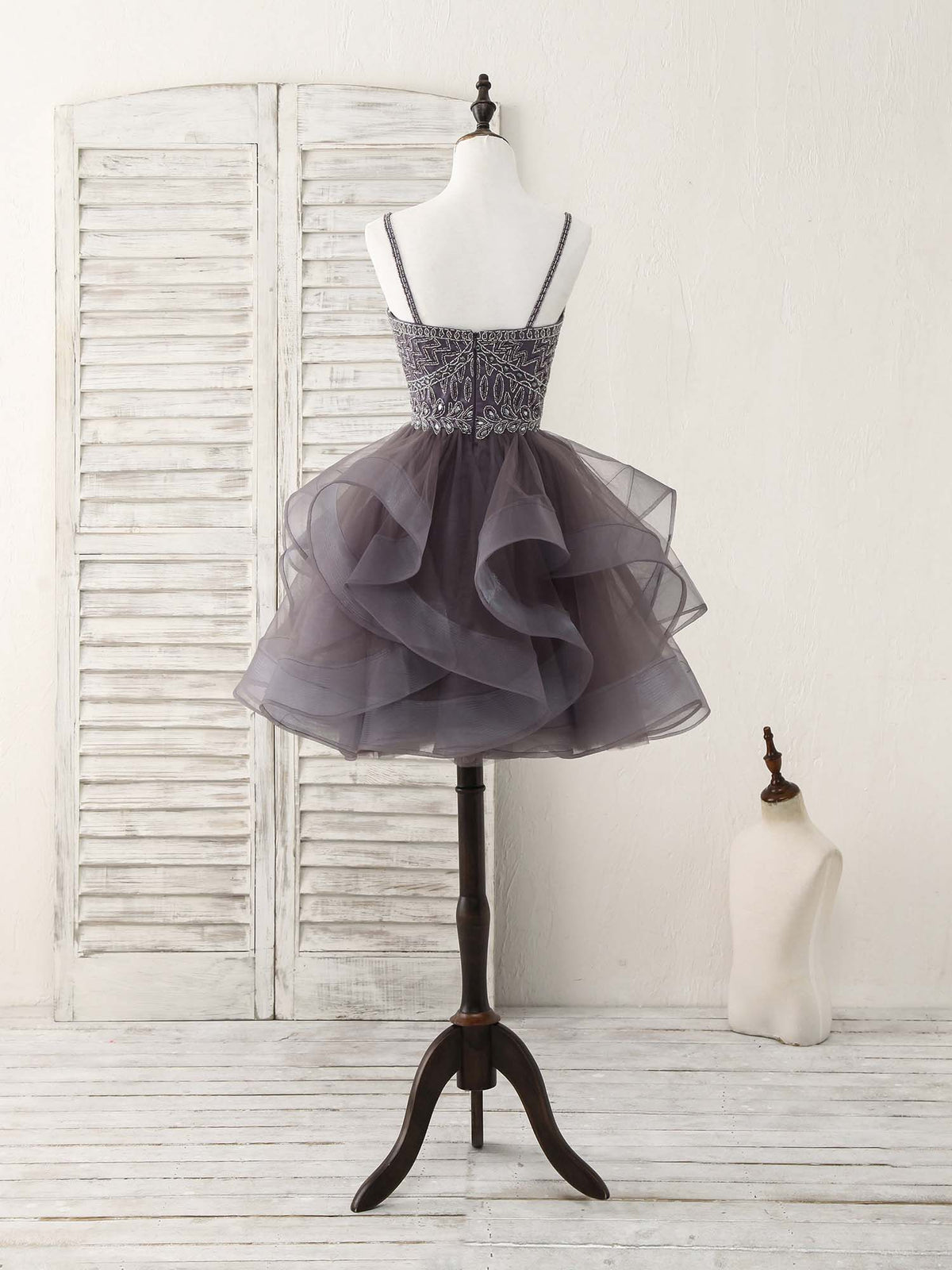 A-Line Sweetheart Tulle Beads Short Prom Dress Cute Homecoming Dress