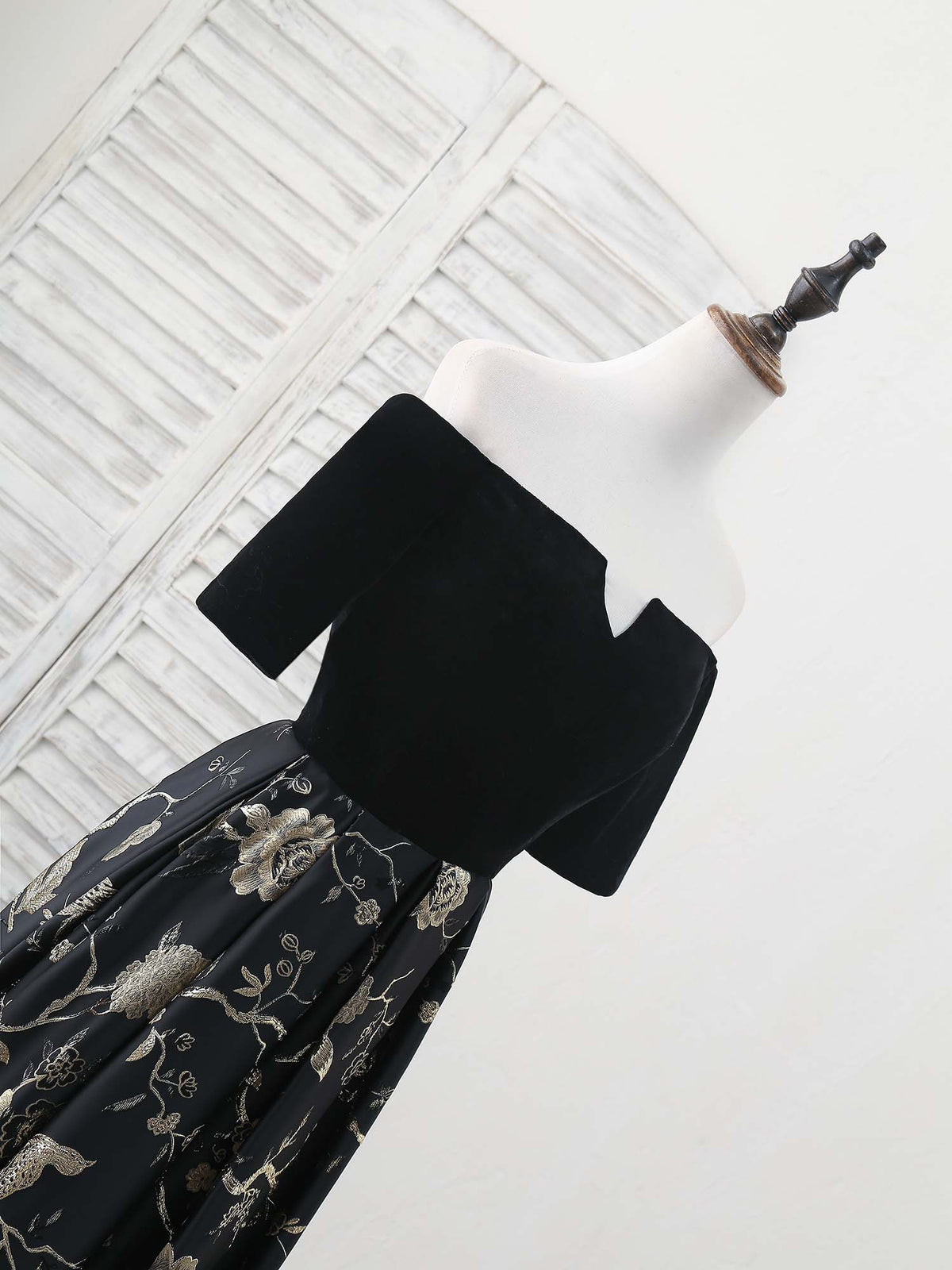 A-Line Black Satin Long Prom Dress, Black Evening Dress