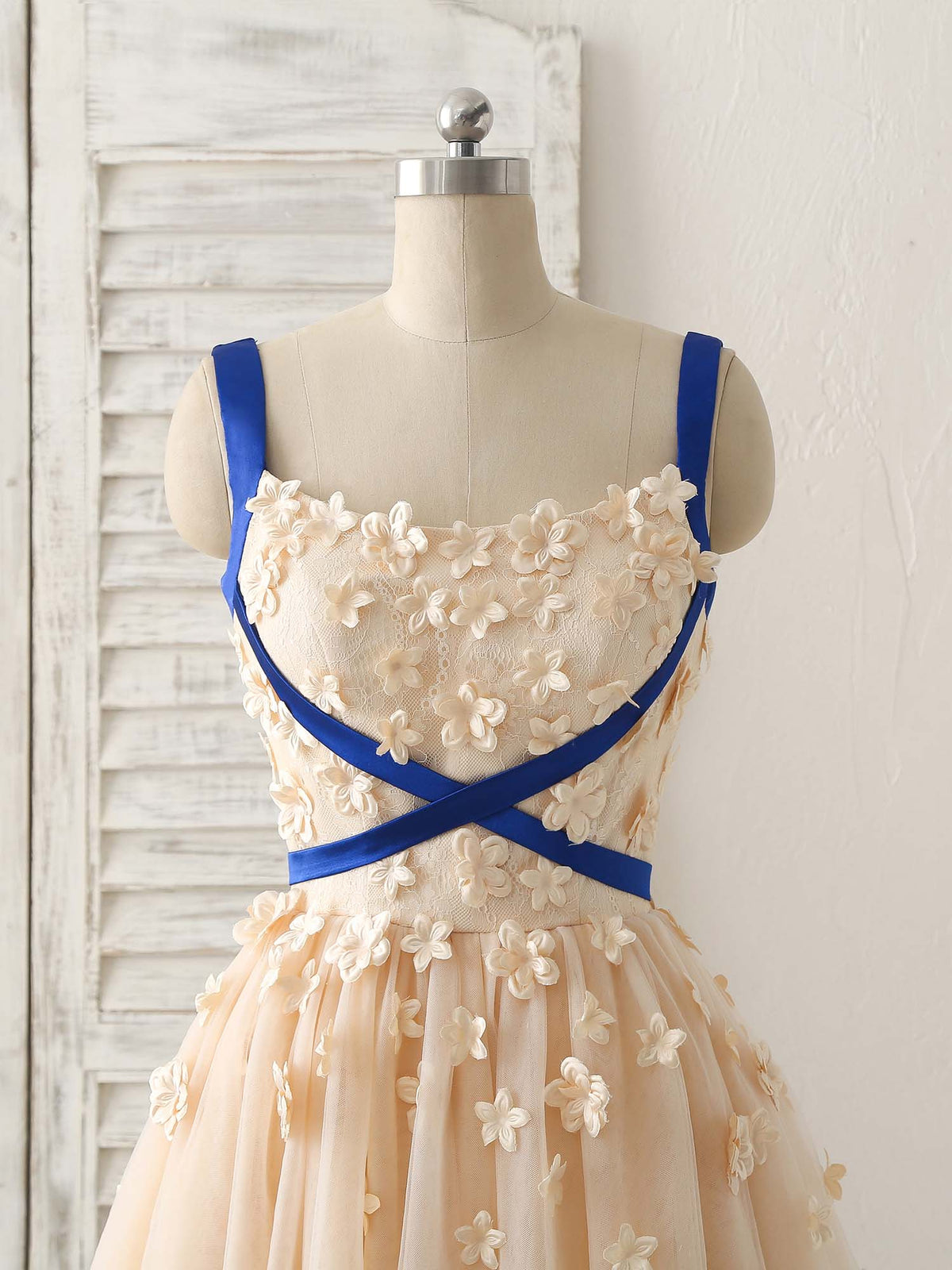 Champagne Tulle Applique Short Prom Dress, Bridesmaid Dress