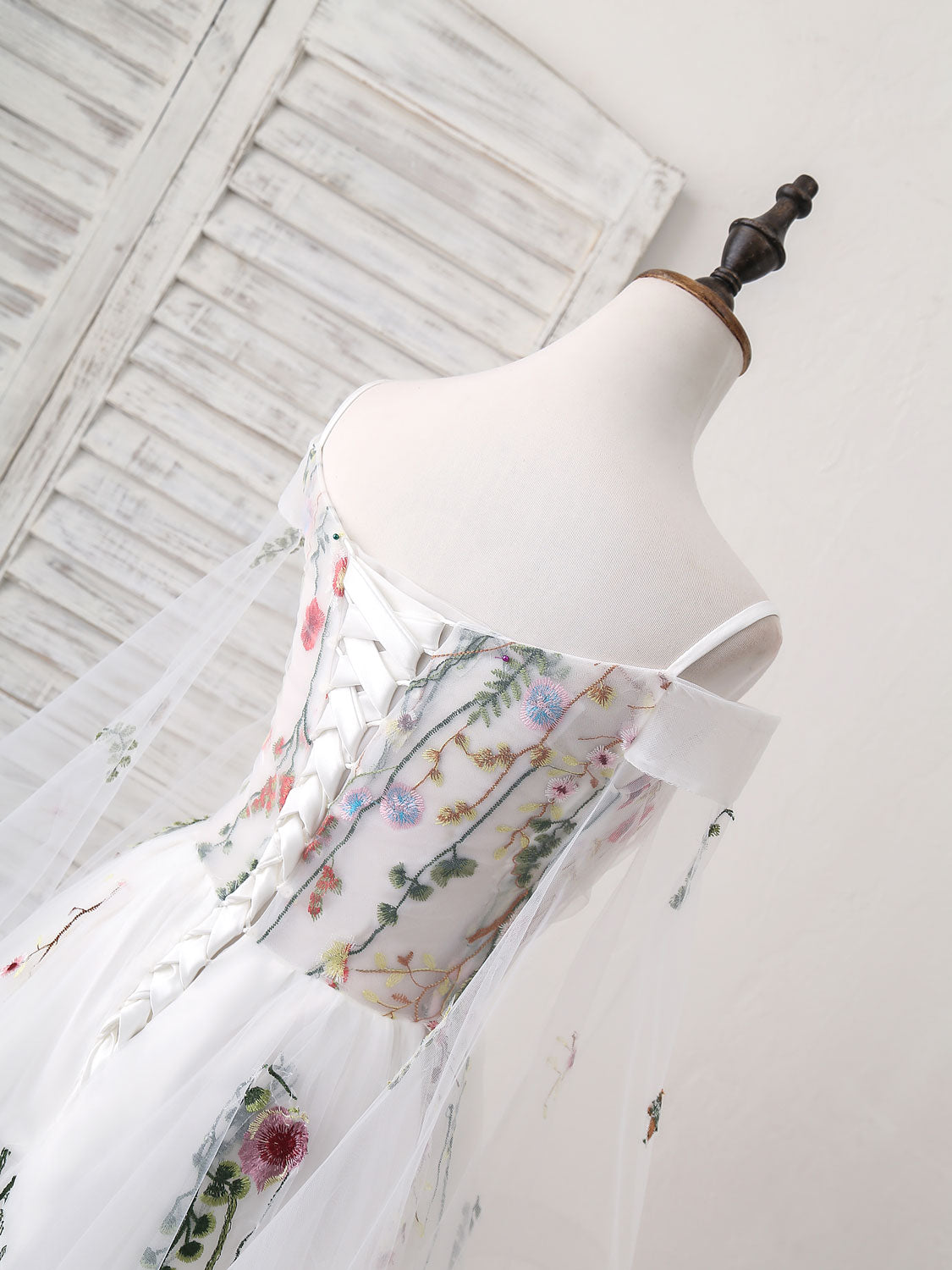 White Sweetheart Tulle Applique Long Prom Dress, White Evening Dress