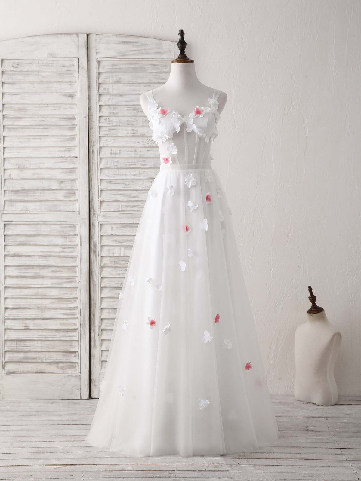 A-Line White Sweetheart Tulle Long Prom Dress White Evening Dress
