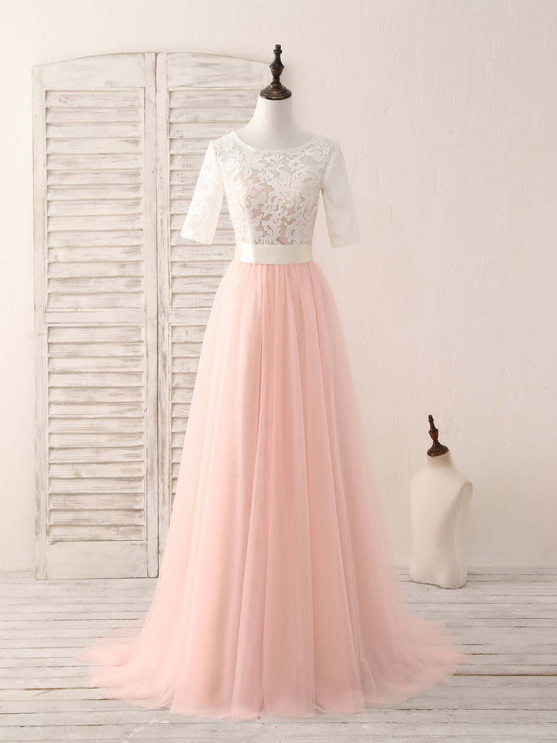Pink Tulle Lace Long Prom Dress Pink Bridesmaid Dress US 12 / Pink Pink Tulle Lace Long Prom Dress Pink Bridesmaid Dress US 12 / Pink