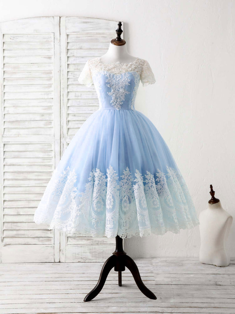 Blue Tulle Lace Short Prom Dress Blue Bridesmaid Dress shopluu Blue Tulle Lace Short Prom Dress Blue Bridesmaid Dress shopluu