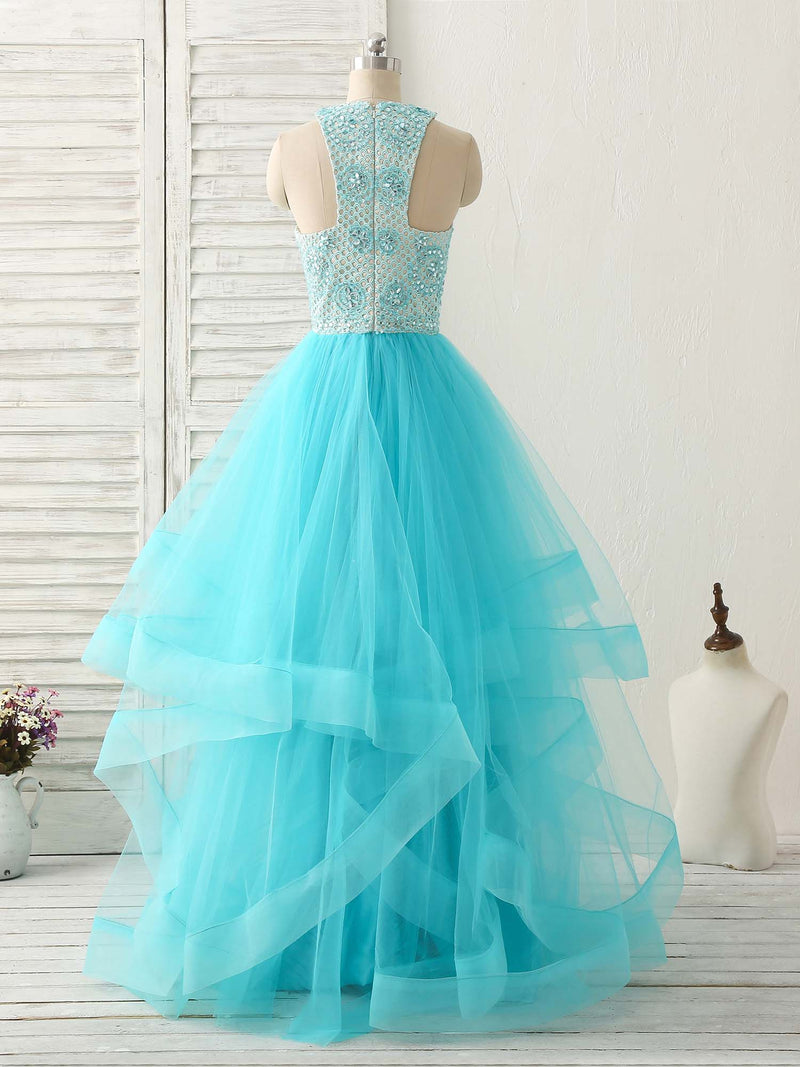 Blue High Neck Tulle Long Prom Dress Blue Evening Dress shopluu Blue High Neck Tulle Long Prom Dress Blue Evening Dress shopluu