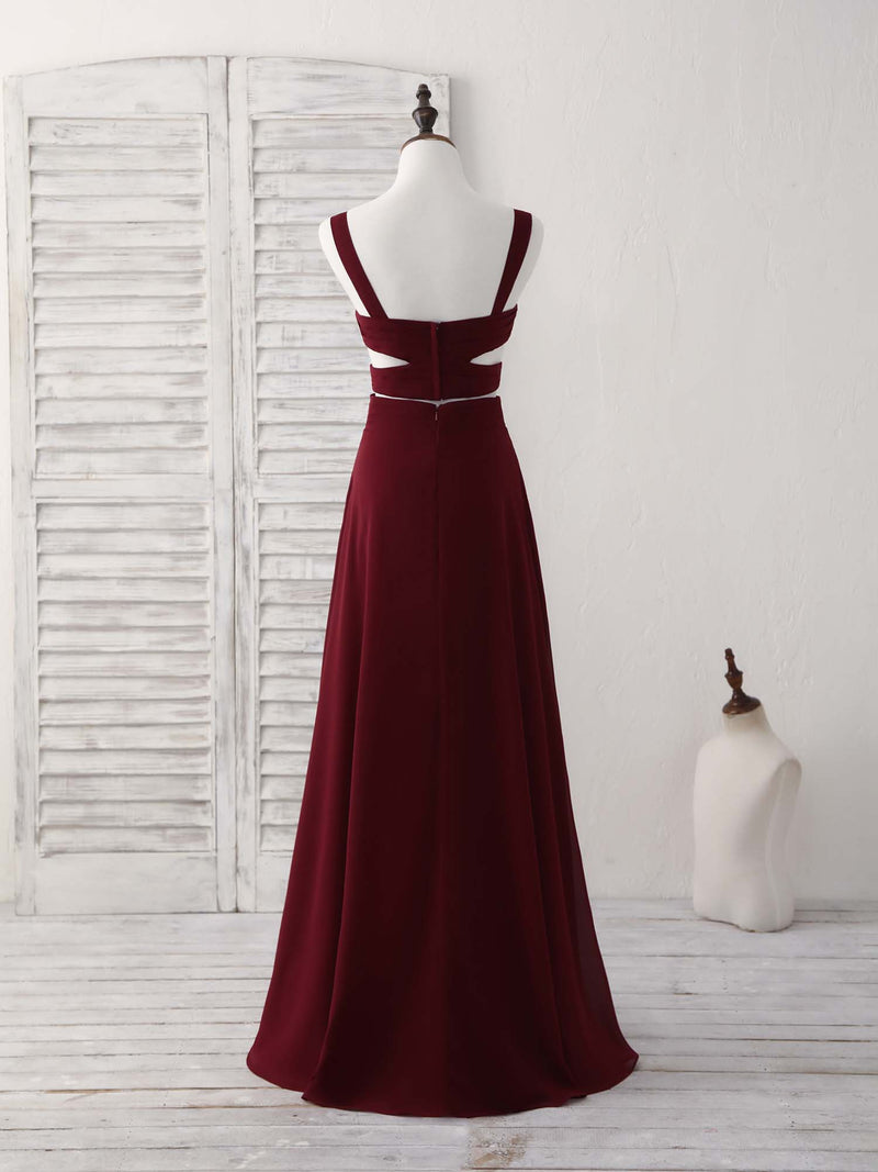 Burgundy Two Pieces Chiffon Long Prom Dress, Evening Dress US 8 / Burgundy Burgundy Two Pieces Chiffon Long Prom Dress, Evening Dress US 8 / Burgundy