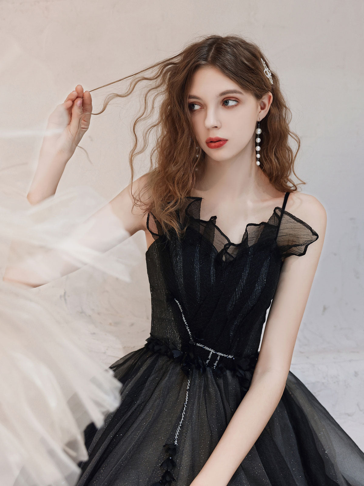 Black Tulle Lace Long Prom Dress Black Tulle Formal Dress