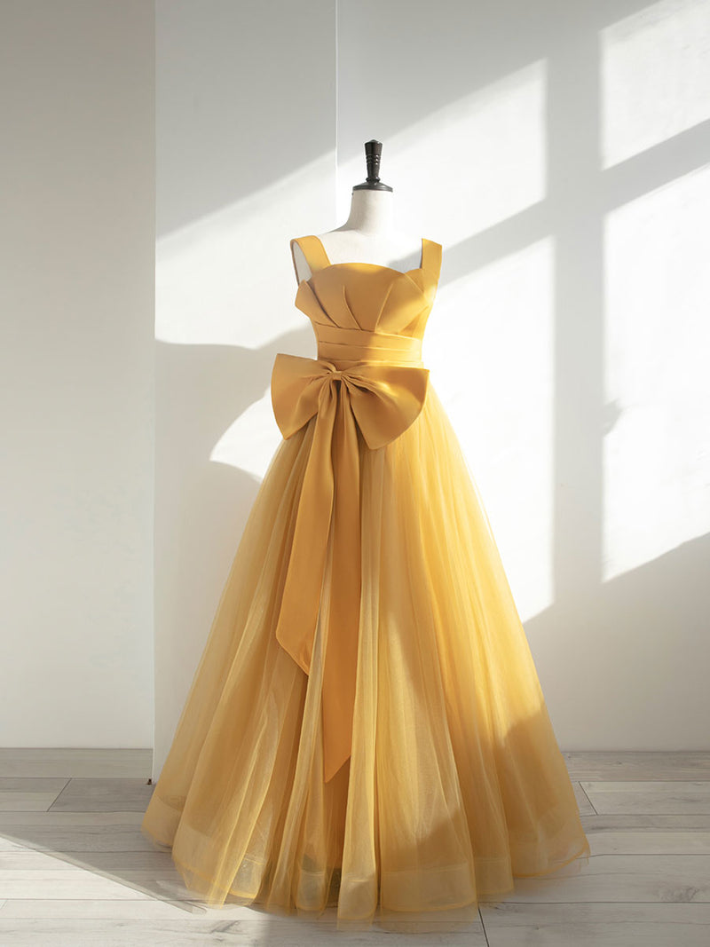 Simple Yellow Tulle Long Prom Dress, Yellow Formal Bridesmaid Dresses US 6 / Custom Color Simple Yellow Tulle Long Prom Dress, Yellow Formal Bridesmaid Dresses US 6 / Custom Color