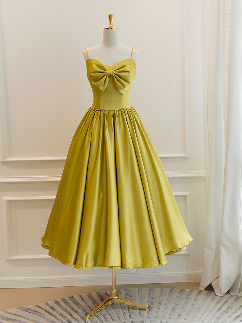Yellow Satin Short Prom Dresses, Cute A-Line Bow Homecoming Dresses US 10 / Yellow Yellow Satin Short Prom Dresses, Cute A-Line Bow Homecoming Dresses US 10 / Yellow