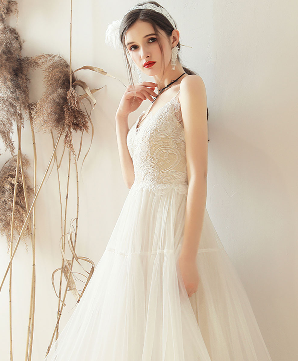 White Sweetheart A Line Tulle Tea Length Prom Dress Bridesmaid Dress