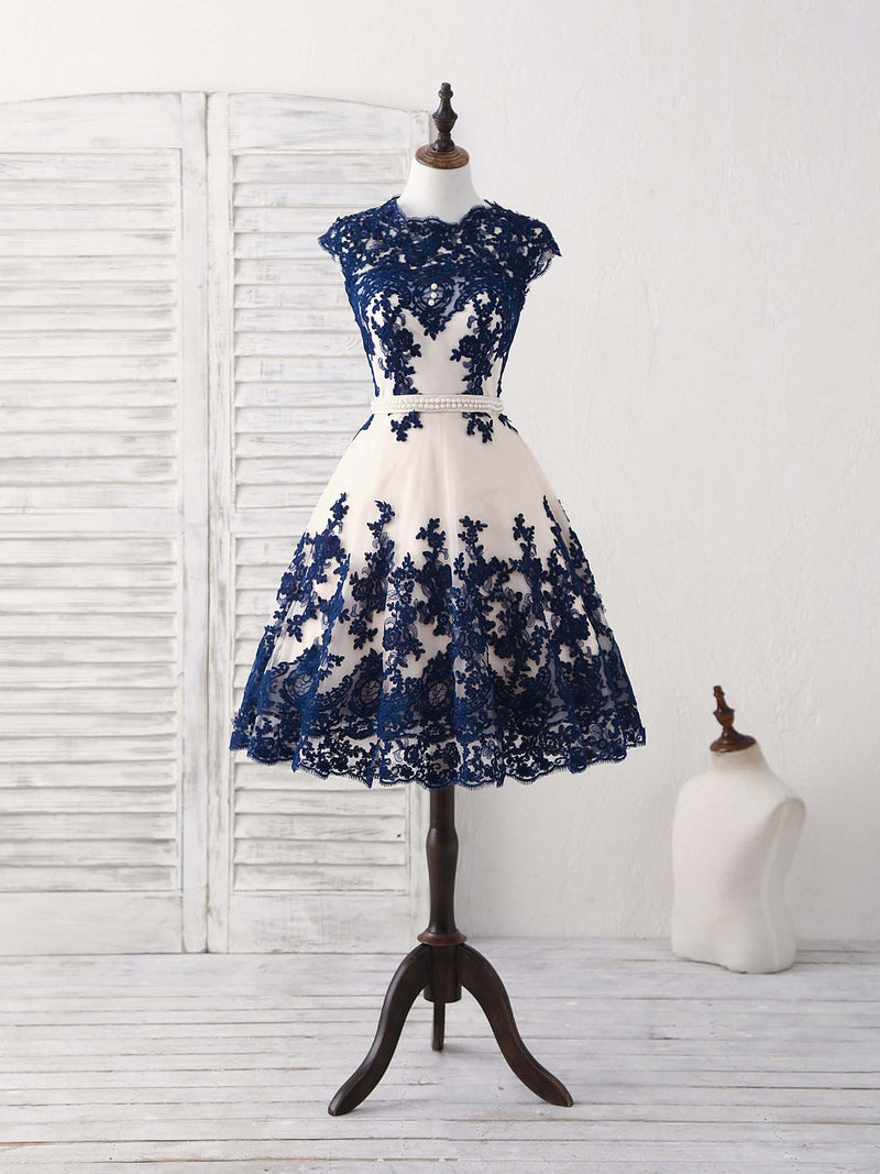 Dark Blue Lace Tulle Short Prom Dress Blue Bridesmaid Dress US 6 / Dark Blue (As Picture) Dark Blue Lace Tulle Short Prom Dress Blue Bridesmaid Dress US 6 / Dark Blue (As Picture)