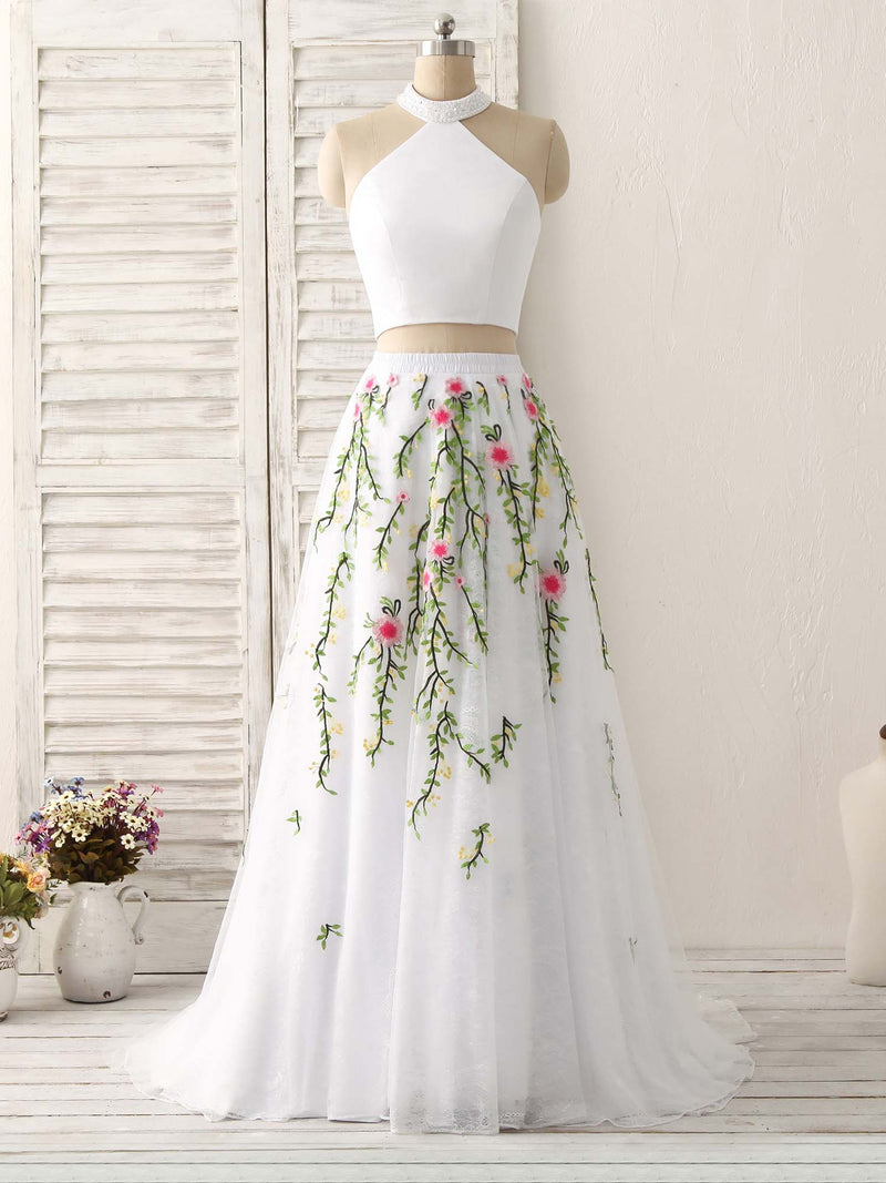 White Two Pieces Lace Applique Long Prom Dress, Evening Dress shopluu White Two Pieces Lace Applique Long Prom Dress, Evening Dress shopluu