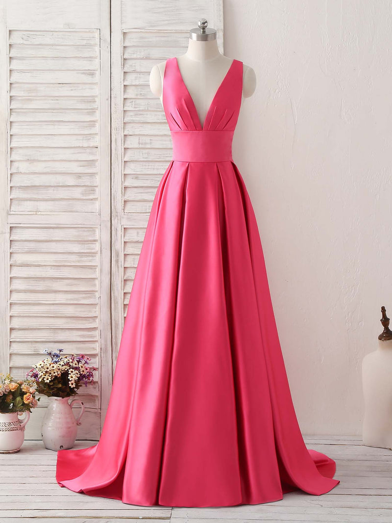 Simple V Neck Long Prom Dress Backless Evening Dress shopluu Simple V Neck Long Prom Dress Backless Evening Dress shopluu