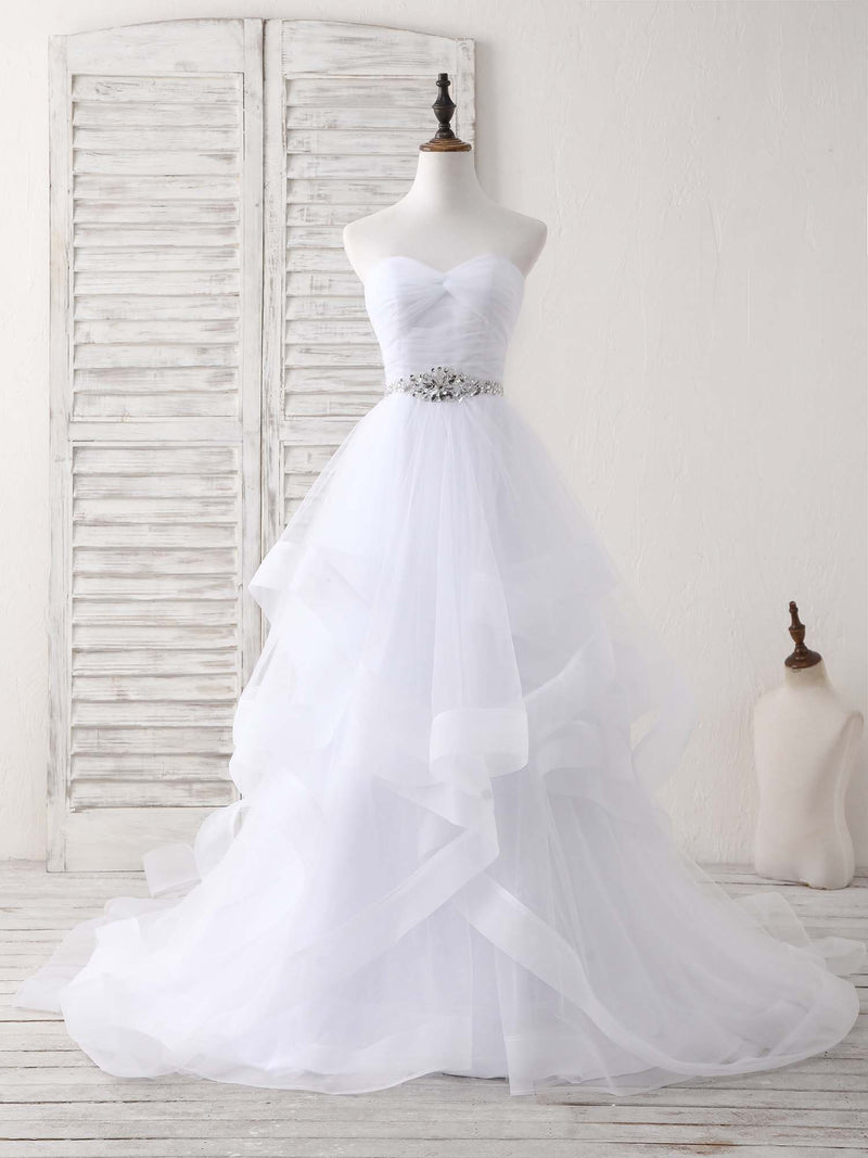 White Sweetheart Neck Tulle Long Prom Dress, White Formal Graduation Dress US 4 / Custom Color White Sweetheart Neck Tulle Long Prom Dress, White Formal Graduation Dress US 4 / Custom Color