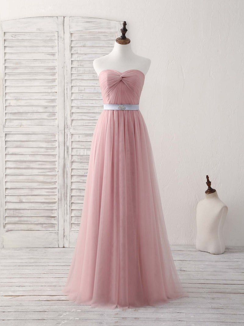 Pink Sweetheart Neck Tulle Long Prom Dress, Aline Pink Bridesmaid Dress US 10 / Pink Pink Sweetheart Neck Tulle Long Prom Dress, Aline Pink Bridesmaid Dress US 10 / Pink