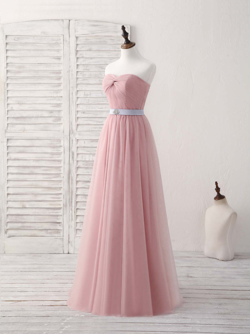 Pink Sweetheart Neck Tulle Long Prom Dress, Aline Pink Bridesmaid Dres shopluu Pink Sweetheart Neck Tulle Long Prom Dress, Aline Pink Bridesmaid Dres shopluu