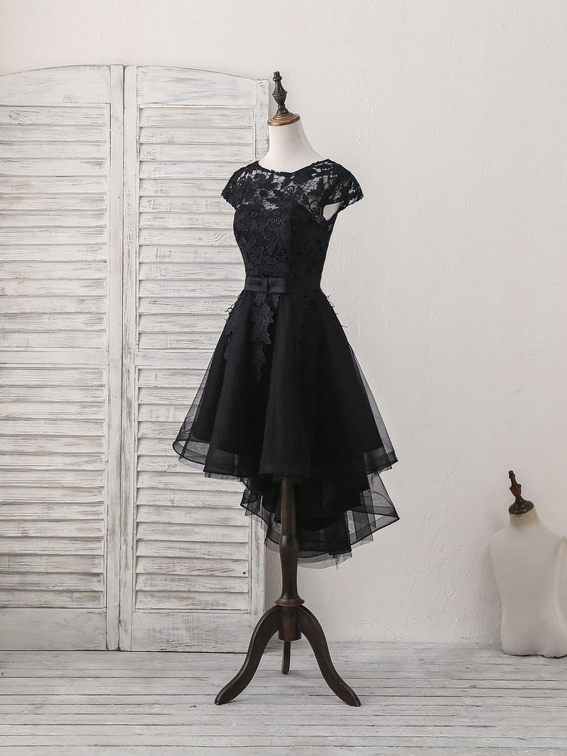 Black Round Neck Tulle Lace Applique Short Prom Dress, Black Homecoming Dress US 14 / Custom Color Black Round Neck Tulle Lace Applique Short Prom Dress, Black Homecoming Dress US 14 / Custom Color