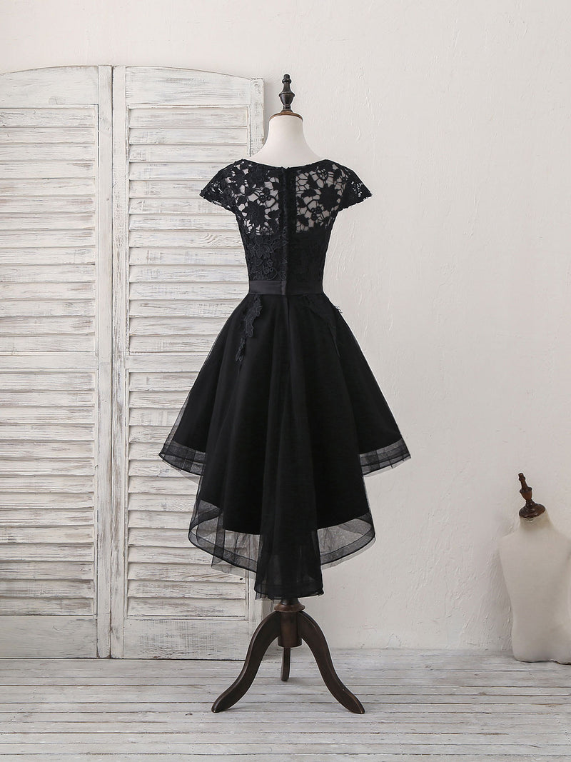 black lace applique prom dress One Shoulder Black Prom Dresses Lace Applique Beaded Long Sleeve Formal Dresses ARD1201
