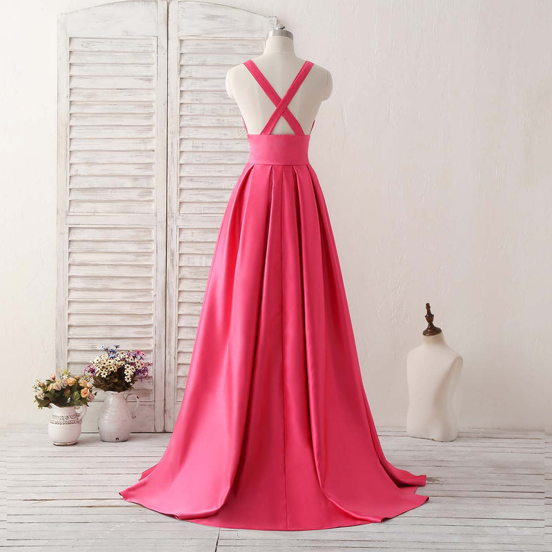 Simple V Neck Long Prom Dress Backless Evening Dress US 14 / Red Simple V Neck Long Prom Dress Backless Evening Dress US 14 / Red