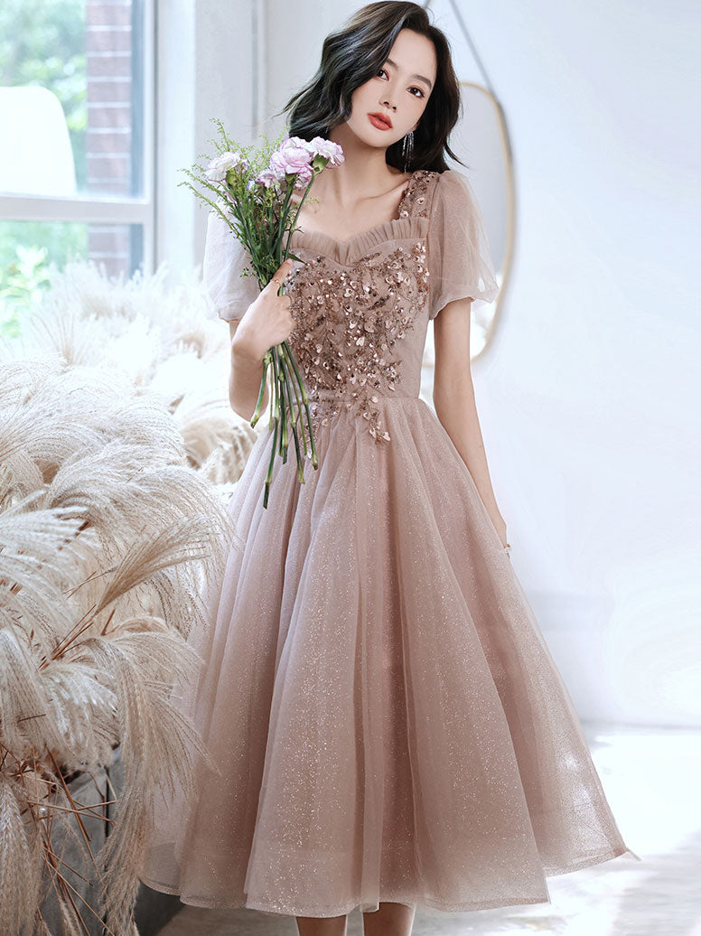 Pink tulle Lace Short Prom Dress, Pink Homecoming Dress