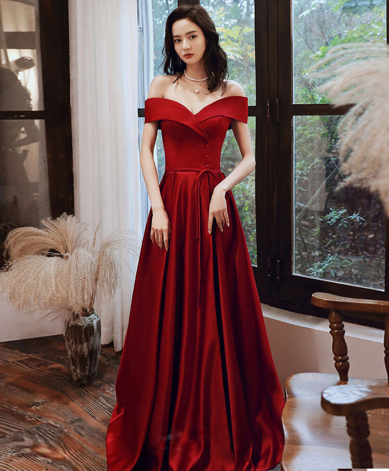 Simple V Neck Off Shoulder Satin Long Prom Dress Evening Dress US 16 / Custom Color Simple V Neck Off Shoulder Satin Long Prom Dress Evening Dress US 16 / Custom Color