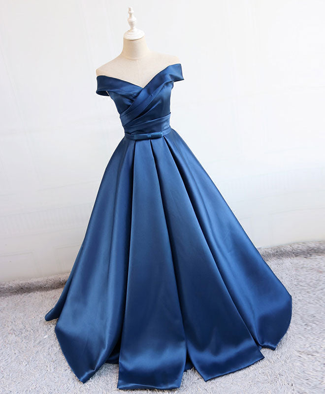 Simple Blue Satin Long Prom Dress, Blue Formal Bridesmaid Dresses Custom Size / Blue Simple Blue Satin Long Prom Dress, Blue Formal Bridesmaid Dresses Custom Size / Blue
