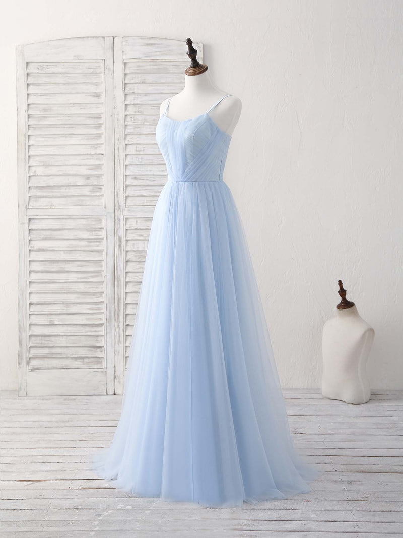 Simple Blue Tulle Long Prom Dress Blue Bridesmaid Dress shopluu Simple Blue Tulle Long Prom Dress Blue Bridesmaid Dress shopluu