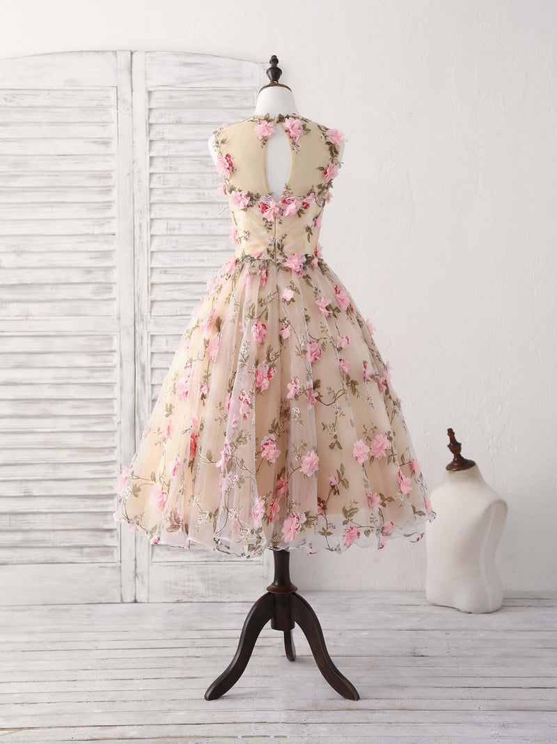 A-Line Champagne 3D Applique Short Prom Dress Cute Homecoming Dress US 8 / Champagne A-Line Champagne 3D Applique Short Prom Dress Cute Homecoming Dress US 8 / Champagne