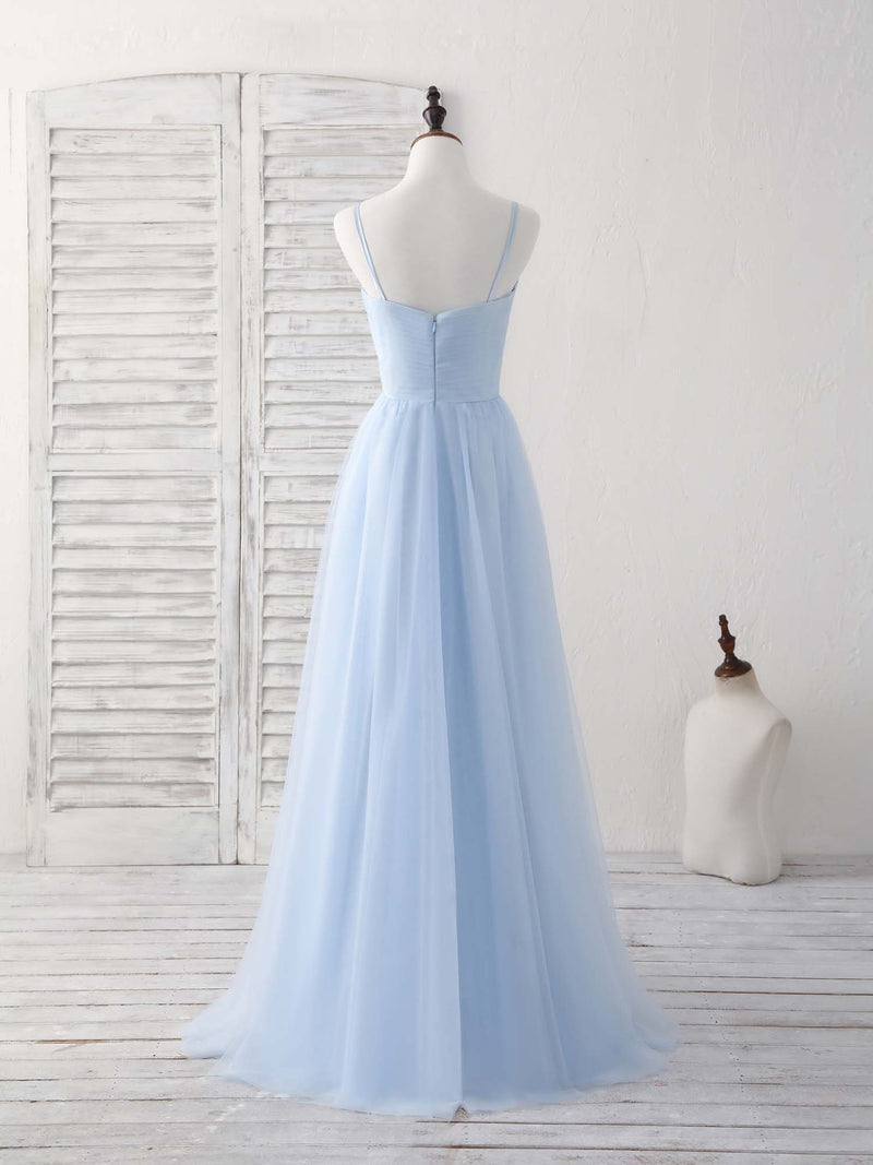 Simple Blue Tulle Long Prom Dress Blue Bridesmaid Dress shopluu Simple Blue Tulle Long Prom Dress Blue Bridesmaid Dress shopluu