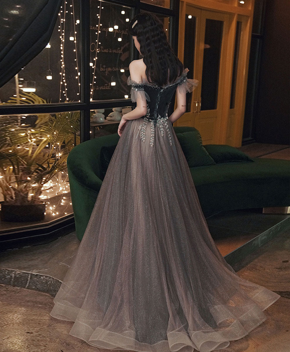 Green/Gray Sequin Long Prom Dresses, Green/Gray Formal Graduation Dress with Beading