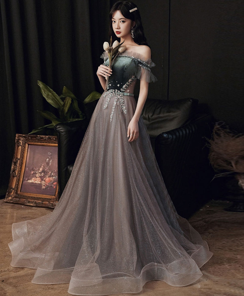 Green/Gray Sequin Long Prom Dresses, Green/Gray Formal Graduation Dres shopluu Green/Gray Sequin Long Prom Dresses, Green/Gray Formal Graduation Dres shopluu