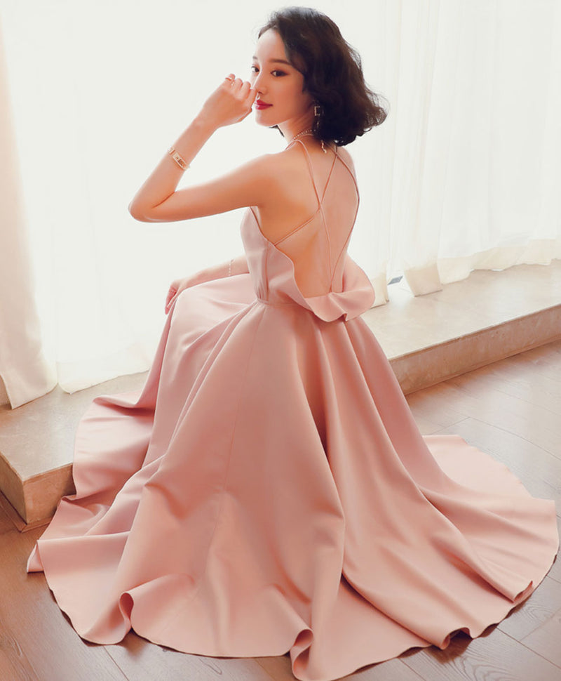Pink Satin Backless Short Prom Dress Pink Homecoming Dress US 14 / Pink
