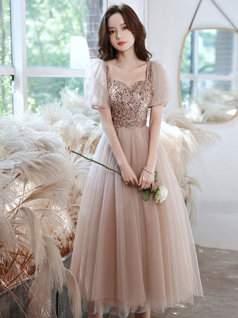 tulle champagne bridesmaid dresses Champagne v neck tulle lace long prom dress, A line bridesmaid dress