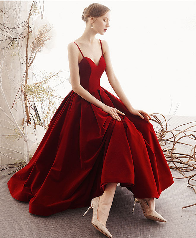 Simple sweetheart satin burgundy prom dress, burgundy evening dress