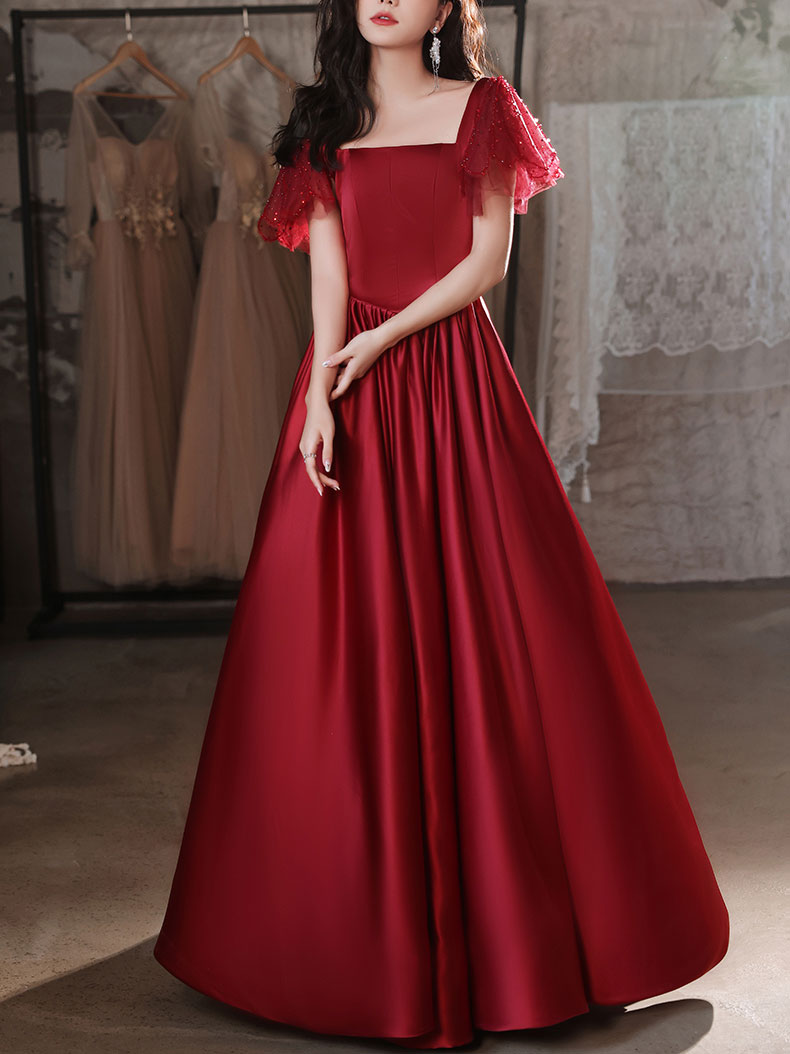 Simple Burgundy Satin Long Prom Dress, Burgundy Bridesmaid Dress US 14 / Custom Color Simple Burgundy Satin Long Prom Dress, Burgundy Bridesmaid Dress US 14 / Custom Color