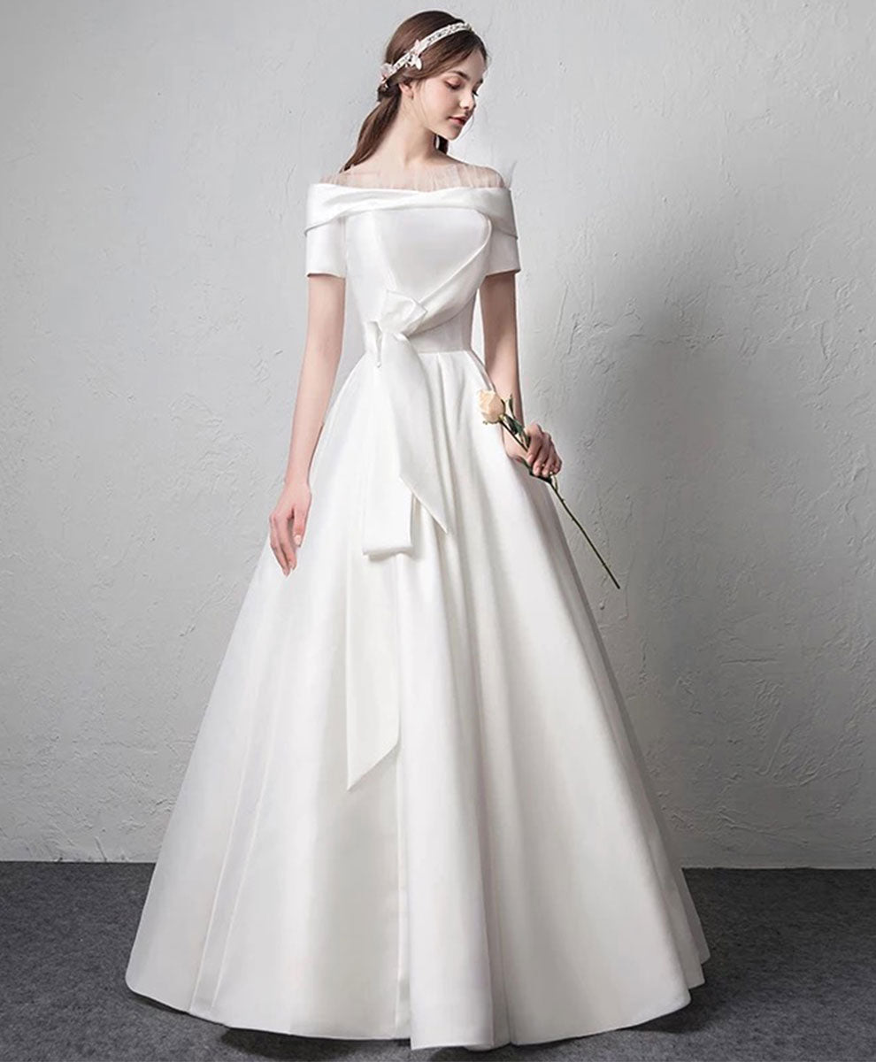 White Satin Long Prom Dress White Long Evening Dress