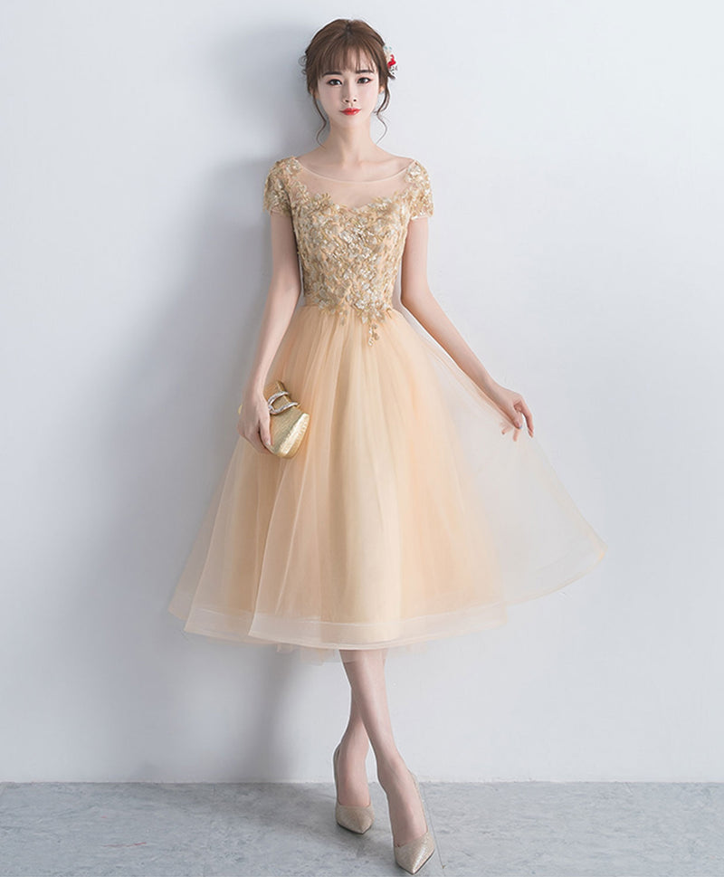 Champagne Lace Short Prom Dress, Champagne Cute Homecoming Dress shopluu Champagne Lace Short Prom Dress, Champagne Cute Homecoming Dress shopluu
