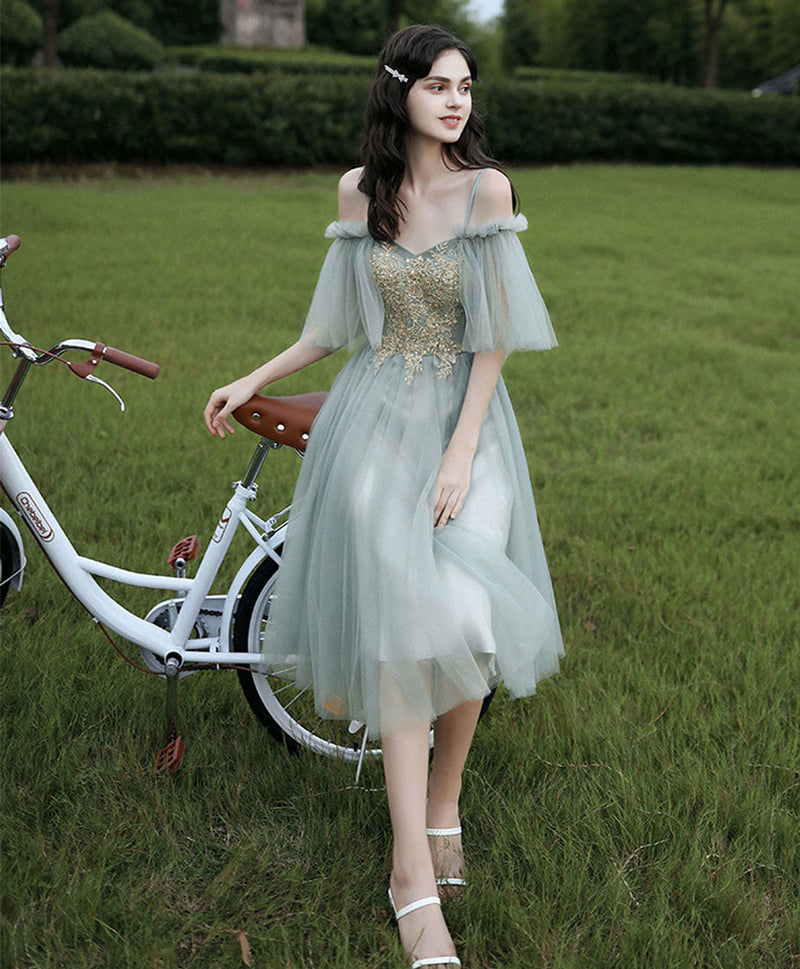Green Tulle Short Prom Dress, Green A-Line Short Sleeve Party Dress US 6 / Green Green Tulle Short Prom Dress, Green A-Line Short Sleeve Party Dress US 6 / Green