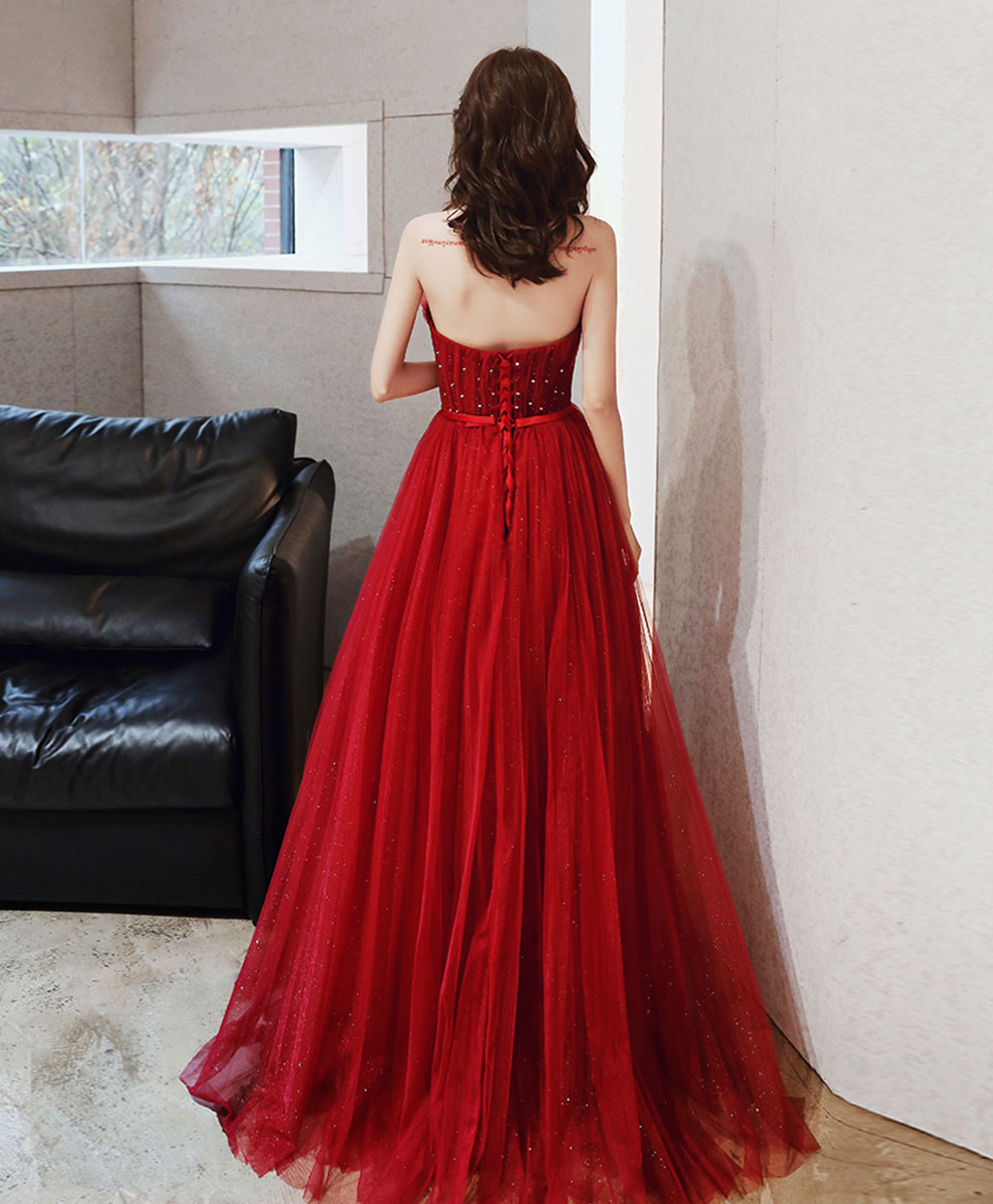 Burgundy Tulle Long Prom Dress Tulle Formal Dress
