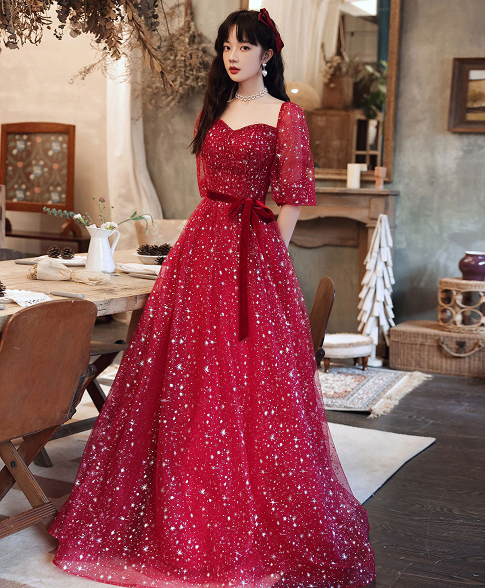 dark red graduation dress Aline Tulle Long Prom Dress, Red Tulle Formal Dresses red graduation gown meaning