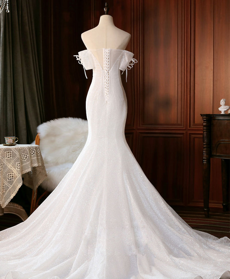 white lace mermaid prom dress Backless Mermaid White Lace Long Prom Dress, White Lace Formal Dress, Mermaid White Evening Dress A1751