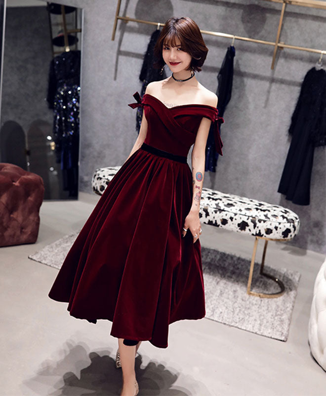 Shoulder Maroon A Line Dress The Shoulder Burgundy Dress Tea