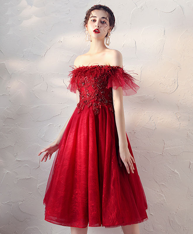 Burgundy Tulle Lace Short Prom Dress Burgundy Homecoming Dress