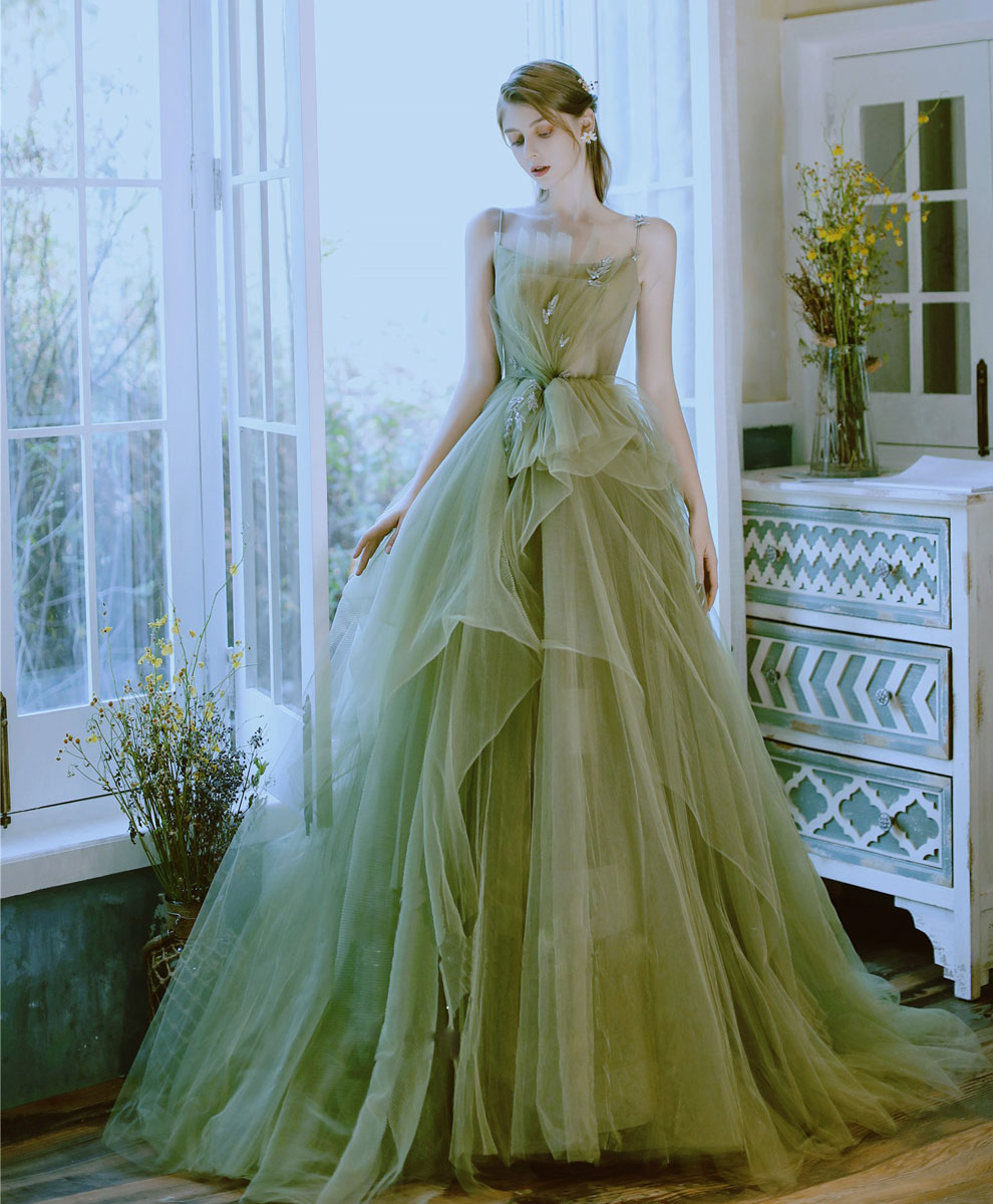 Puffy Green Tulle Long Prom Dresses, Green Tulle Long Formal Graduation Dresses, US 4 / Custom Color / With Rush+$19.99
