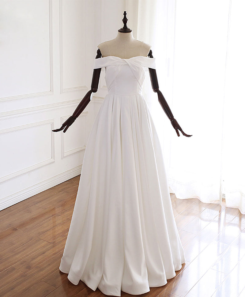 white dress evening gown Simple White Off Shoulder Long Prom Dress White Evening Dress US 10 / White